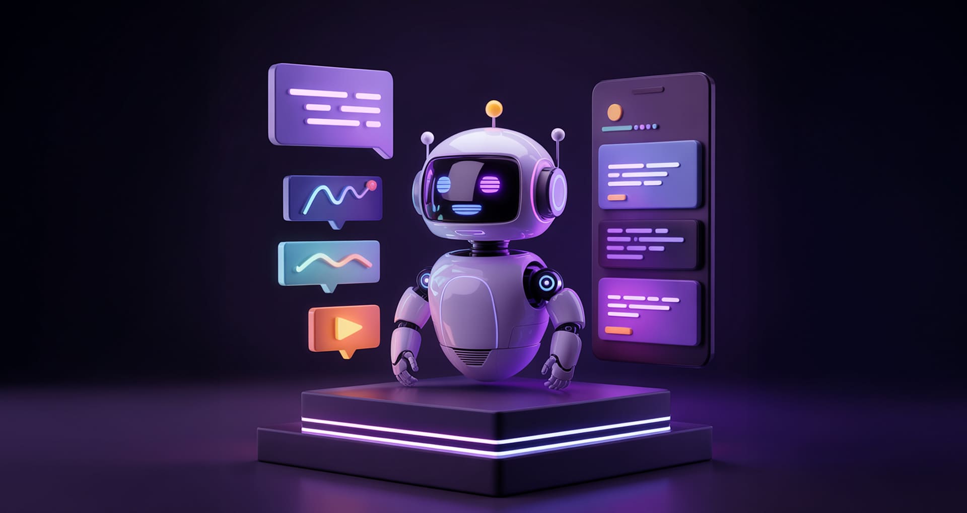 AI chatbot development illustration with messaging interface