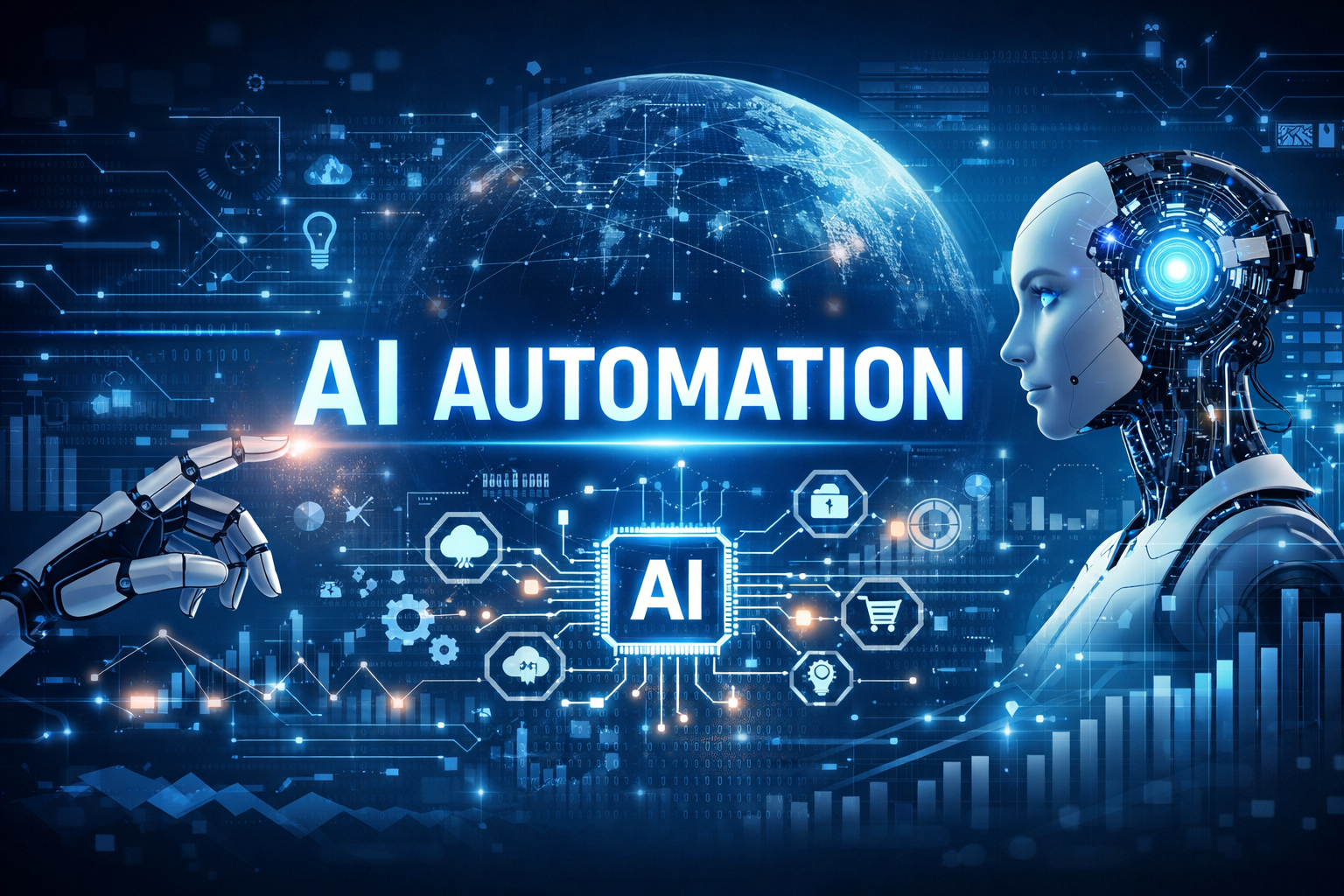 AI automation system dashboard and robotic assistant